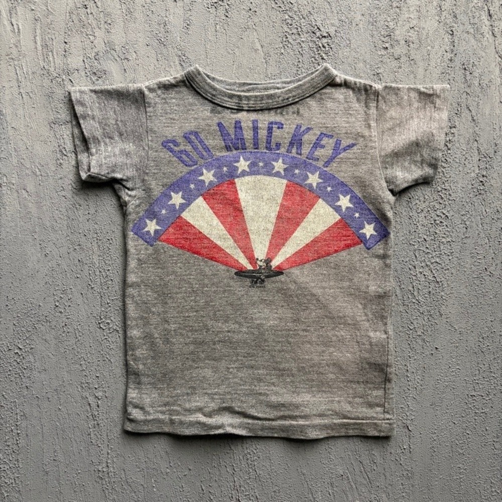 Denim Dungaree T Shirt Small 110CM Gray Mickey Mouse Japan Baby Tee